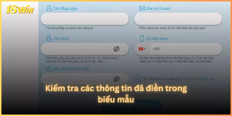 Kiểm tra các thông tin đã điền trong biểu mẫu