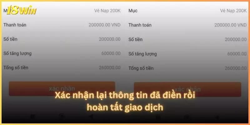 Xác nhận lại thông tin đã điền rồi hoàn tất giao dịch